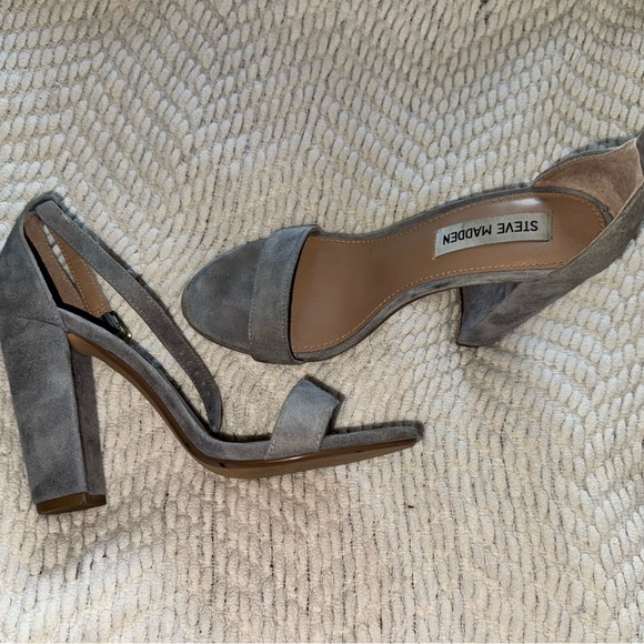 Steve Madden Shoes - Steve Madden Gray Suede Open-Toe Block Heels